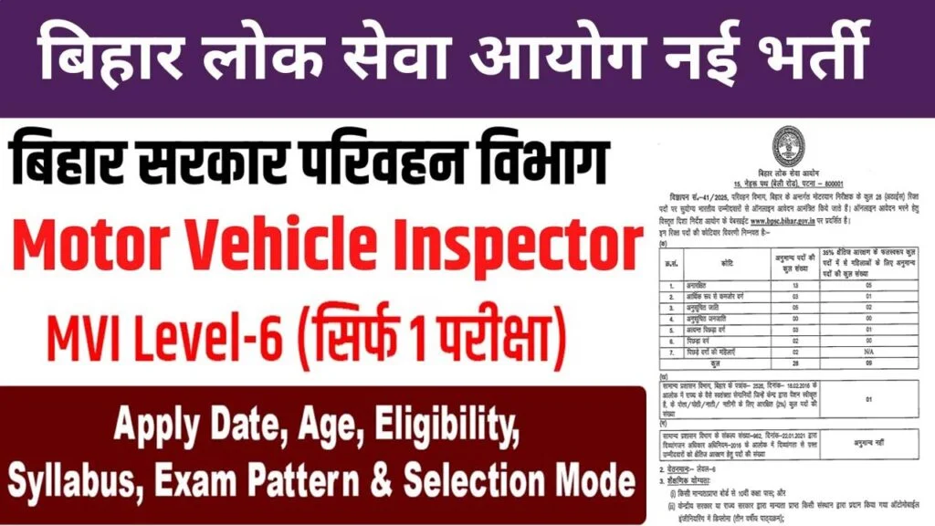 BPSC Motor Vehicle Inspector MVI Recruitment 2025
