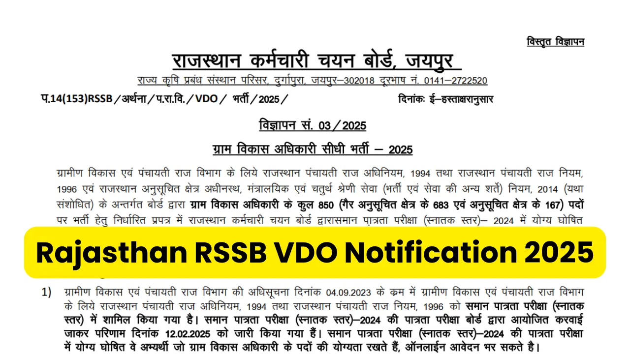 RSMSSB VDO Recruitment 2025